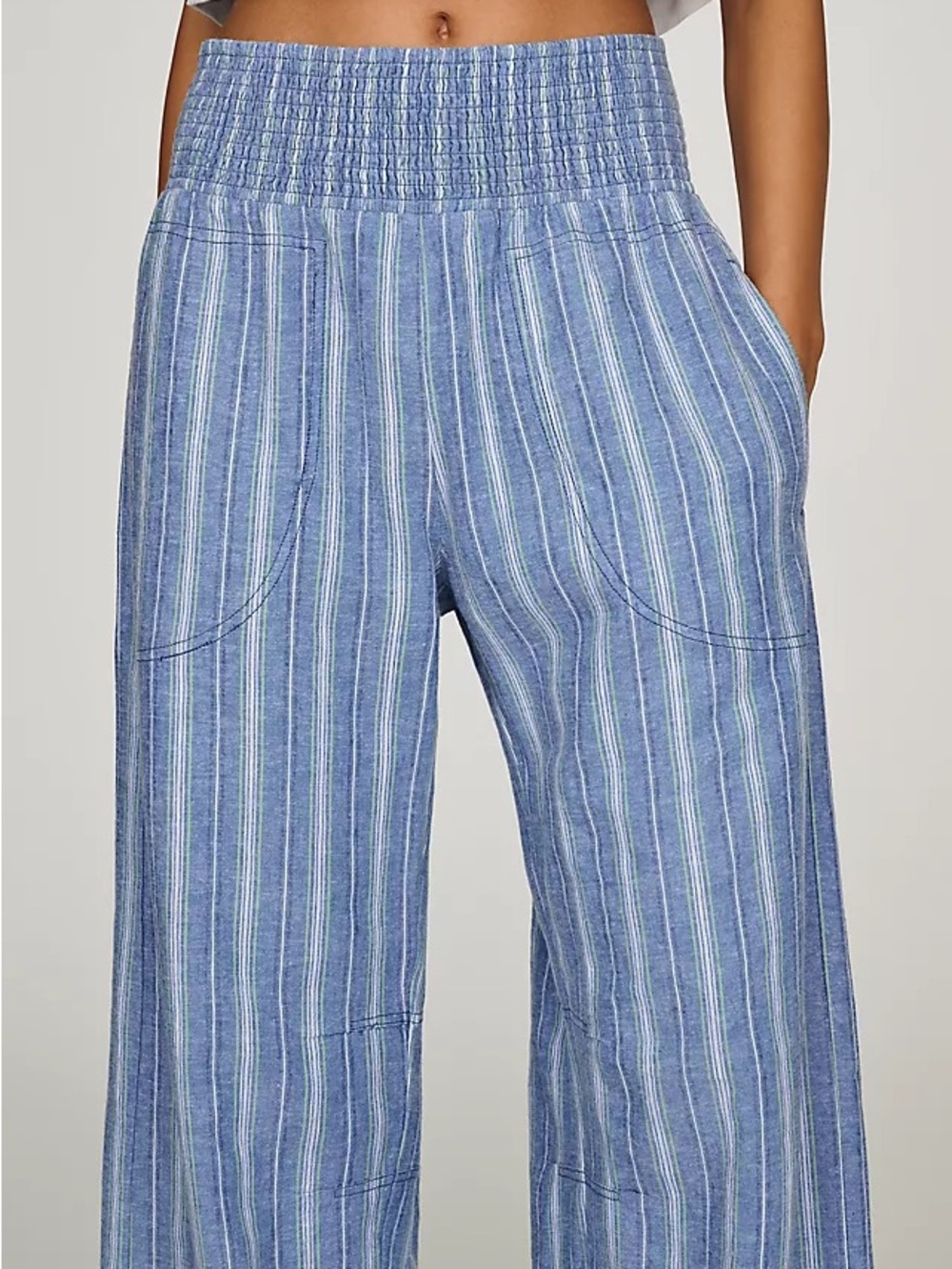 ANTHROPOLOGIE PILCRO Reese Linen Blend Barrel Pants size M | Blue stripe